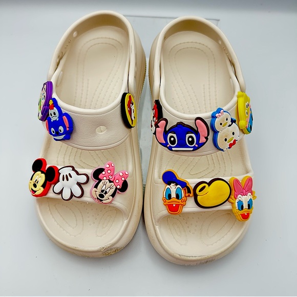 Childs White Rubber Type Sandal Charms Open Toe Back Strap Size 30-31 Preowned - Picture 1 of 11